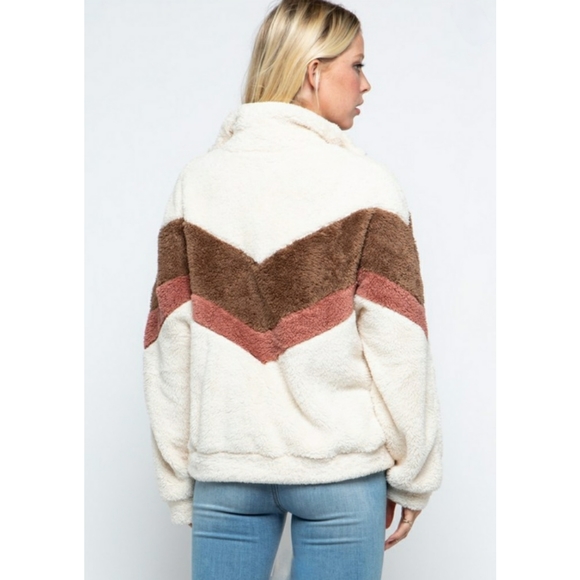 NWT Chevron Colorblock Sherpa Half Zip Sweater - Picture 4 of 9
